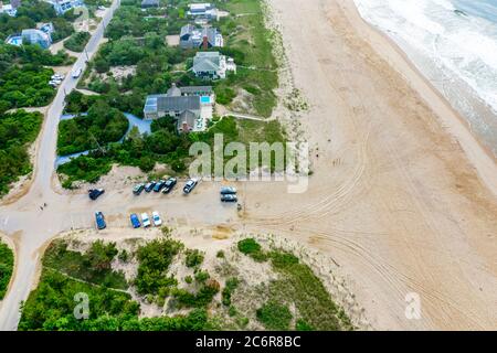 Luftaufnahme eines Teils des Napeague Ocean Beach in Amagansett, NY Stockfoto