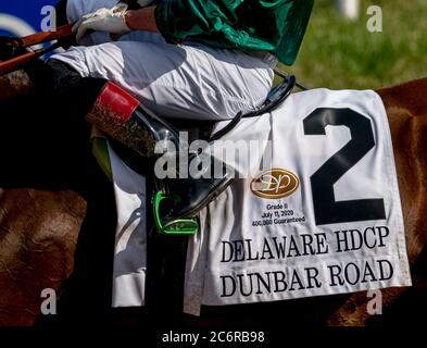 New Stanton, DE, USA. Juli 2020. 11. Juli 2020: Dunbar Road #2, geritten von Irad Ortiz, Jr., gewinnt den Delaware Handicap am Delaware Handicap Day im Delaware Park in New Stanton, Delaware. Scott Serio/Eclipse Sportswire/CSM/Alamy Live News Stockfoto