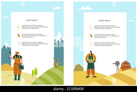 Ökologischer Landbau. Landwirtschaftliche Arbeiter Pflanzen. Vorlage. Landung. Flache Cartoon-Vektor-Illustration. Lokal angebaut. Stock Vektor