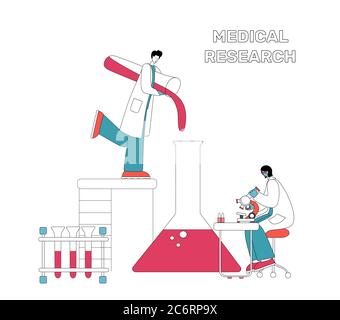 Medizinische chemische Laboranalyse - modernes flaches lineares Konzept digitale Illustration der Laboranalyse. Stock Vektor