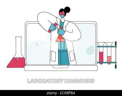 Medizinische chemische Laboranalyse - modernes flaches lineares Konzept digitale Illustration der Laboranalyse. Stock Vektor
