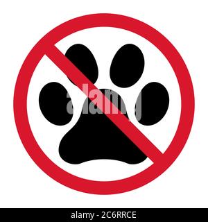 Tier STOP Pfote Symbol, Hund, Katze.. Symbol für Haustier. Fußmarke isoliert auf weißem Hintergrund . Stock Vektor