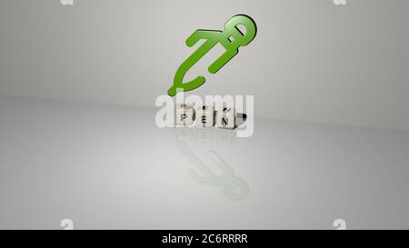 3D-Illustration von Stift Grafiken und Text von metallischen Würfel Buchstaben für die damit verbundenen Bedeutungen des Konzepts und Präsentationen. Hintergrund und Geschäft Stockfoto