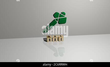 3D-Illustration von AX-Grafiken und Text von metallischen Würfel Buchstaben für die damit verbundenen Bedeutungen des Konzepts und Präsentationen. Hintergrund und Set Stockfoto