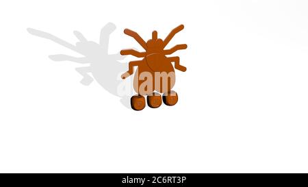 3D-Darstellung von FLIEGE mit Symbol an der Wand und Text angeordnet durch metallische kubische Buchstaben auf einem Spiegelboden für Konzept Bedeutung und Diashow-Präsentation. Illustration und Hintergrund Stockfoto