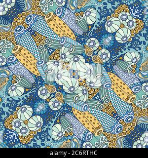 Vektor Natur Fantasie Hand gezeichnet nahtlose Muster Stock Vektor