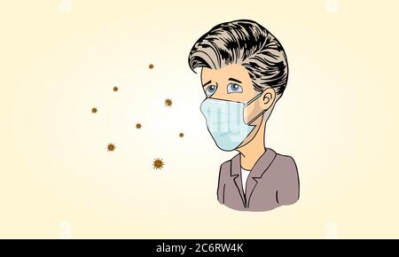 Tragen Sie eine Maske zum Schutz des Coronavirus (COVID-19). Das ist auf der ganzen Welt verbreitet. Wir und andere schützen. Stockfoto