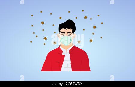 Der Mensch verwendet medizinische Masken, um sich vor Viren zu schützen. Konzept der covid-19 Quarantäne. Stockfoto