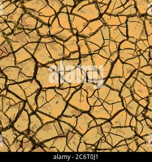 Realistische rissige Erde nach Trockenheit, trockener Schmutz nahtloses Muster Stock Vektor