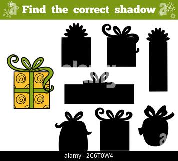 Finden Sie die richtige Schatten, Bildung Spiel für Kinder. Weihnachtsgeschenke Stock Vektor