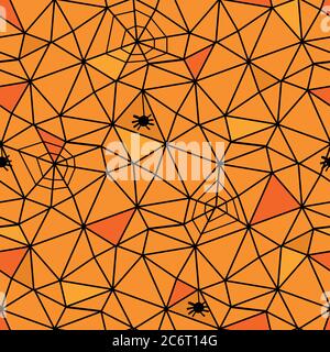 Orange Webs und Spinnen nahtlose Vektor-Muster Stock Vektor