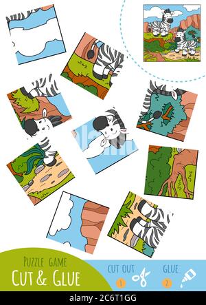 Bildung Puzzle-Spiel für Kinder, zwei Zebras. Verwenden Sie Schere und Kleber, um das Bild zu erstellen. Stock Vektor