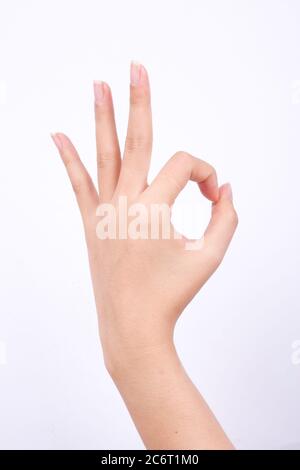 Finger Hand Symbole isoliert das Konzept Hand gestikulieren Zeichen ok okay auf weißem Hintergrund zustimmen Stockfoto