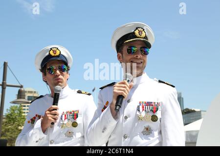 Hamish und Andy bei der jährlichen Spendenaktion der Sony Foundation in Wharf4ward in der Woolloomooloo Wharf, Cowper Wharf Road in Sydney. Stockfoto