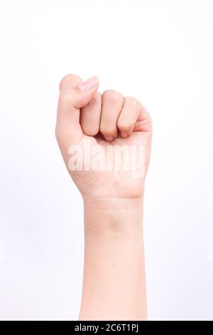 Finger Hand Symbole Konzept Fäuste Handvoll starke Kämpfe und Zero Point isoliert auf weißem Hintergrund Stockfoto