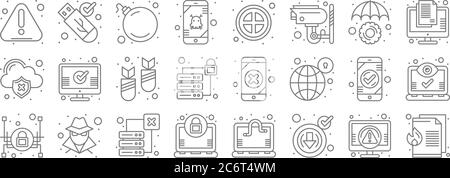 Web-Sicherheit Linie Symbole. Lineare Satz. Qualität Vektor-Linie Satz wie Dokument, Download, Verschlüsselung, Vorhängeschloss, Prüfung, Angriff, Dokument, verboten, sicher Stock Vektor