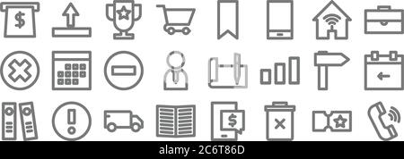 Marketing Business Line Icons. Lineare Satz. Qualität Vektor-Linie Set wie Telefon, Papierkorb, Textbuch, Dokumente, richtige Weg, Vorsicht, Aktentasche, Stock Vektor