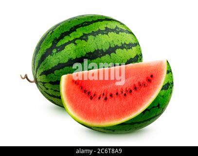 Wassermelone isoliert auf weißem Hintergrund mit Beschneidungspfad Stockfoto