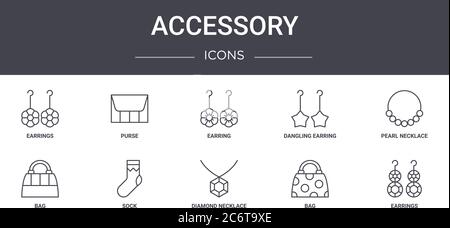 Zubehör Konzept Linie Symbole Set. Enthält Symbole für Web, Logo, ui / ux wie Geldbörse, baumelnden Ohrring, Tasche, Diamant Halskette, Tasche, Ohrringe, pe Stock Vektor