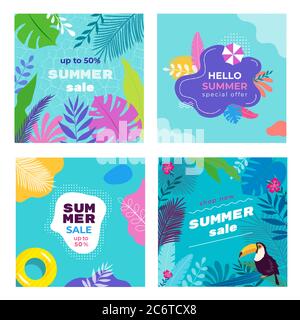 Sommer Verkauf Social Media Banner Post Vorlagen Set Stock Vektor