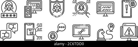 12 Satz von linearen User Experience Icons. Dünne Umrisssymbole wie Warnung, Link, Produkt, Benutzerfreundlichkeit, Sicherheit, responsive für Web, mobil Stock Vektor