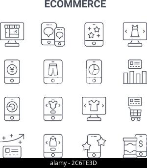 Satz von 16 E-Commerce-Konzept Vektorlinien-Symbole. 64x64 dünne Striche Symbole wie Chat, Online-Banking, Statistiken, Online-Shop, Online-Shop, Smartphon Stock Vektor
