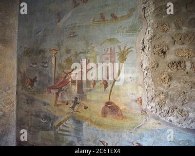 Detail des antiken römischen Freskens in der Casa della Fontana Piccola, Pompeji, Italien Stockfoto