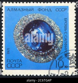 RUSSLAND - UM 1971: Briefmarke gedruckt von Russland, zeigt Amethyst und Diamantbrosche, 18. Jh., um 1971 Stockfoto