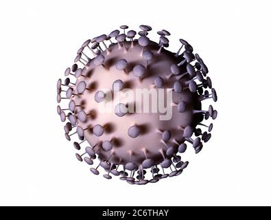 Viruszelle auf weißem Hintergrund. Coronavirus Covid-19 Mikroskopische Viruszellen aus der Nähe. 3d-Rendering Stockfoto