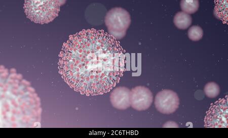 Gruppe von Viruszellen. 3D-Darstellung von Coronavirus Zellen Stockfoto