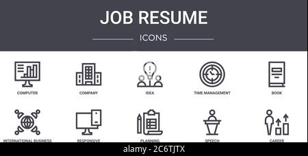 Job Lebenslauf Concept Line Icons Set. Enthält Symbole für Web, Logo, ui/ux wie Unternehmen, Zeitmanagement, internationales Geschäft, Planung, Spee Stock Vektor