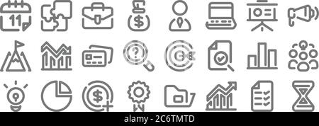 Geschäfts-und Management-Linie Symbole. Lineare Satz. Qualität Vektor-Linie Satz wie Zeit, Gewinn, Preis, frische Idee, Diagramm, Debitkarte, Nachrichten, Geschäftsmann, Stock Vektor