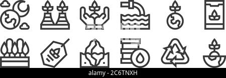 12 Satz von linearen Mutter Erde Tag Symbole. Dünne Umrisse Symbole wie speichern Sie die Welt, Öl Barrel, Öko-Tag, Mutter Erde Tag, Ökologie, Öko-Fabrik für uns Stock Vektor