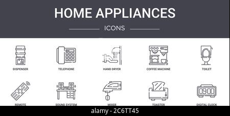 Haushaltsgeräte Concept Line Icons Set. Enthält Symbole für Web, Logo, ui/ux wie Telefon, Kaffeemaschine, Fernbedienung, Mixer, Toaster, digital Stock Vektor