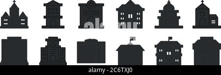 Set von 12 dünnen Umrisssymbolen wie Haus, Schule, Hotel, Moschee, Krankenhaus, Wohnung für Web, mobil Stock Vektor