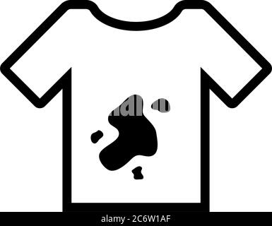 Schmutziges T-Shirt, T-Shirt mit Flecken Schmutz. Abbildung des Symbols für flache Vektorgrafik. Einfaches schwarzes Symbol auf weißem Hintergrund. Schmutziges T-Shirt, T-Shirt mit Flecken Schmutz s Stock Vektor