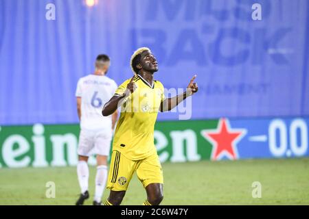 Orlando, Florida, USA. Juli 2020. Columbus Crew SC Spieler Zardes #11 feiert Tor in der Wild World of Sports von ESPN in Orlando Florida, USA am Samstag, 11. Juli 2020. Foto: Marty Jean-Louis/Alamy Live News Stockfoto