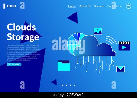 vektor flaches Design der Cloud-Hosting-Netzwerk. Online-Computing-Speicher Landing Page Vorlage Web-Banner. Stock Vektor