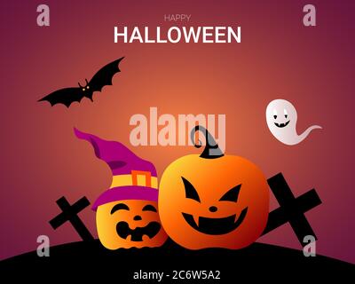 vektor-Illustration von Happy Halloween mit Spaß und gruseligen Kürbis, Design-Vorlage für eine Einladung, Grußkarte, etc. Stock Vektor