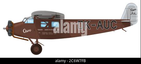 Aero A.35 (OK-AUC) der Tschechoslowakischen Staatsfluggesellschaften (ČSA), die in der zweiten Hälfte der 1930er Jahre auf der Strecke Prag – Bukarest fliegen Stockfoto