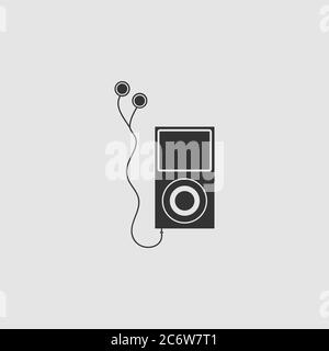 Audio-Player-Symbol flach. Schwarzes Piktogramm auf grauem Hintergrund. Vektorgrafik Symbol Stock Vektor