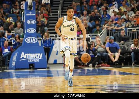 Milwaukee Bucks Spieler Giannis Antetokounmpo #34 im Amway in Orlando Florida am Samstag, den 8. Februar 2020. Bildnachweis: Marty Jean-Louis Stockfoto