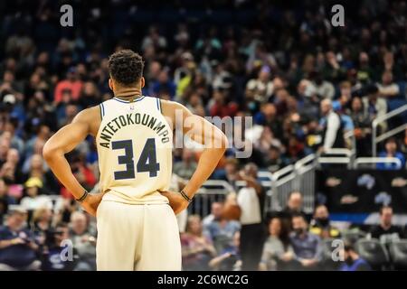 Milwaukee Bucks Spieler Giannis Antetokounmpo #34 im Amway in Orlando Florida am Samstag, den 8. Februar 2020. Bildnachweis: Marty Jean-Louis Stockfoto