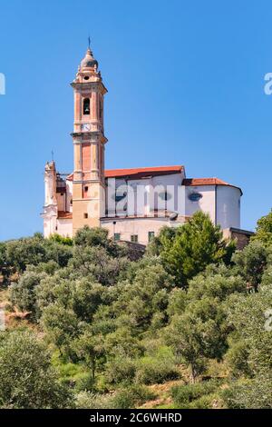 Kirche San Marco Evangelista in Civezza, einer alten mittelalterlichen Stadt im Viertel Imperia, Ligurien, San Lorenzo Tal. Italienische Riviera. Stockfoto