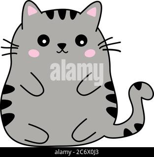 Cute Fett schwarz und beige Katze, Anime kawaii Stil isoliert auf weißem Hintergrund. Piktogramm oder Emoticon Aufkleber. Vektorgrafik eps10e Stock Vektor