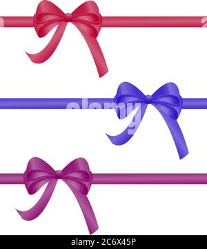 weihnachts-Geschenkpaket rot blau und lila Schleife Band Kollektion realistische 3d-Vektordarstellung isoliert auf weißem Hintergrund Stock Vektor