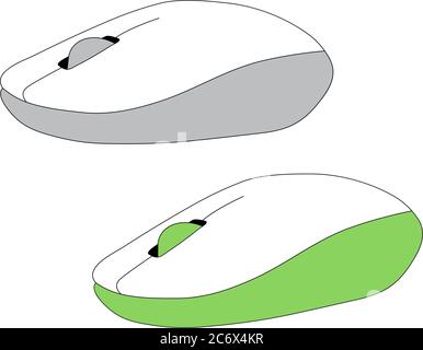 Zwei pc-Computer-Maus einfache flache Stil Symbol Bild der grauen Maus und grüne Maus Vektor Illustration isoliert weißen Hintergrund Stock Vektor