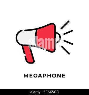 Symbolvektor für die Megaphone-Schaltfläche für soziale Medien. Megaphon Symbol Vektor Illustration Design Vorlage. Megaphon Symbol oder Taste für Video-Kanal, Blog, s Stock Vektor