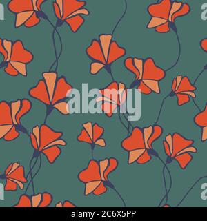 Nahtlose Muster von abstrakten blühenden roten Blumen ein heller Hintergrund. Abstrakte botanische Vektor-Illustration. Perfektes Design für Textil oder Print. Stock Vektor