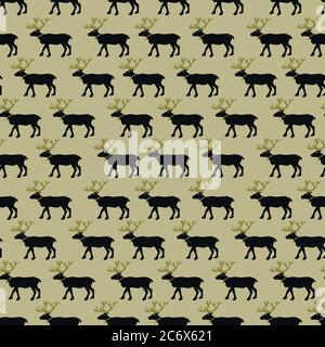 Weihnachtliches, seemless Muster mit schwarzen und goldenen Hirschen auf hellem Hintergrund. Textur für Geschenkverpackung, Geschenkpapier, Einladungskarte, Cover Stock Vektor